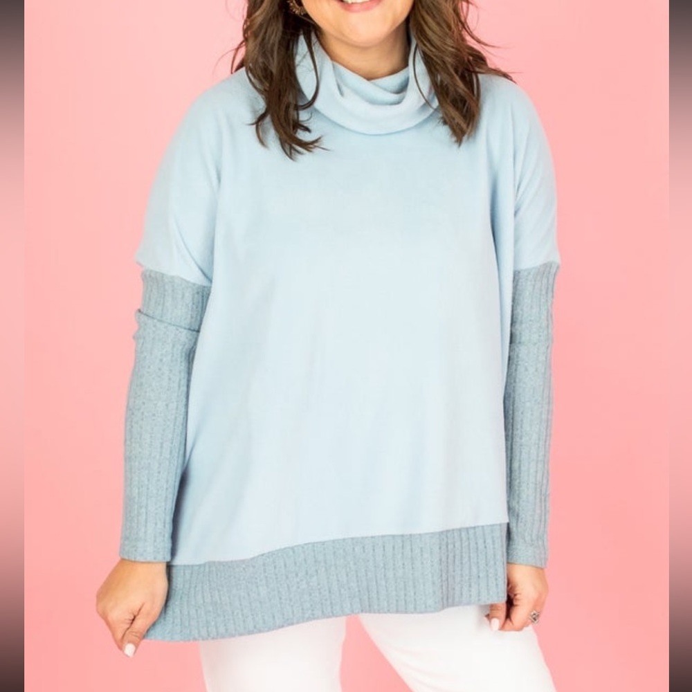 Large “Le Miel” Oversized Light Blue Cowl Neck Sweater